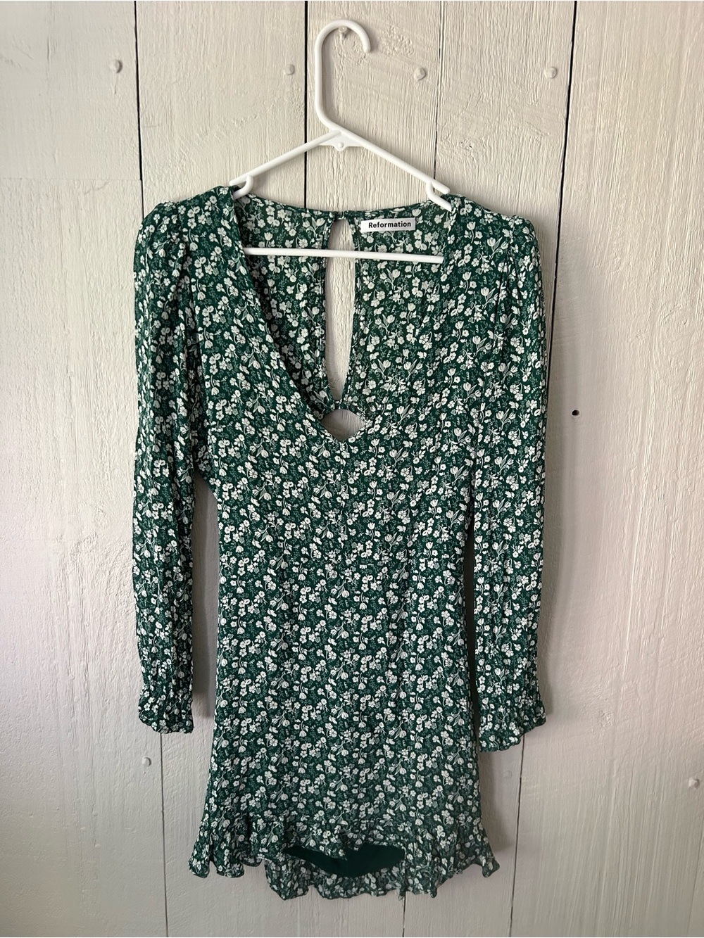 Reformation Forest Green Floral Long-Sleeve Mini Dress